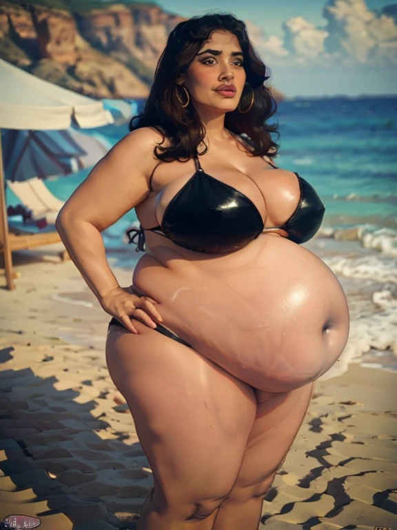 Salma Hayek, bikini, chubby body,bbw, morbidly obese, fat, Big pregnant round belly