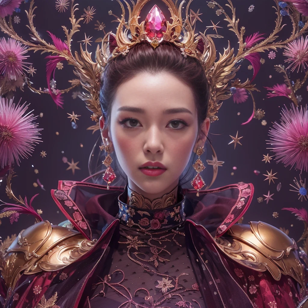 32K（tmasterpiece，k hd，hyper HD，32K）Short burgundy hair，Gold jewelry area in the back room，Flame Girl ，Yao Lang protector （realisticlying：1.4），Python pattern robe，Purple-pink tiara，Snowflakes fluttering，The background is pure，Hold your head high，Be proud，The nostrils look at people， A high resolution， the detail， RAW photogr， Sharp Re， Nikon D850 Film Stock Photo by Jefferies Lee 4 Kodak Portra 400 Camera F1.6 shots, Rich colors, ultra-realistic vivid textures, Dramatic lighting, Unreal Engine Art Station Trend, cinestir 800，Hold your head high，Be proud，The nostrils look at people，Short burgundy hair