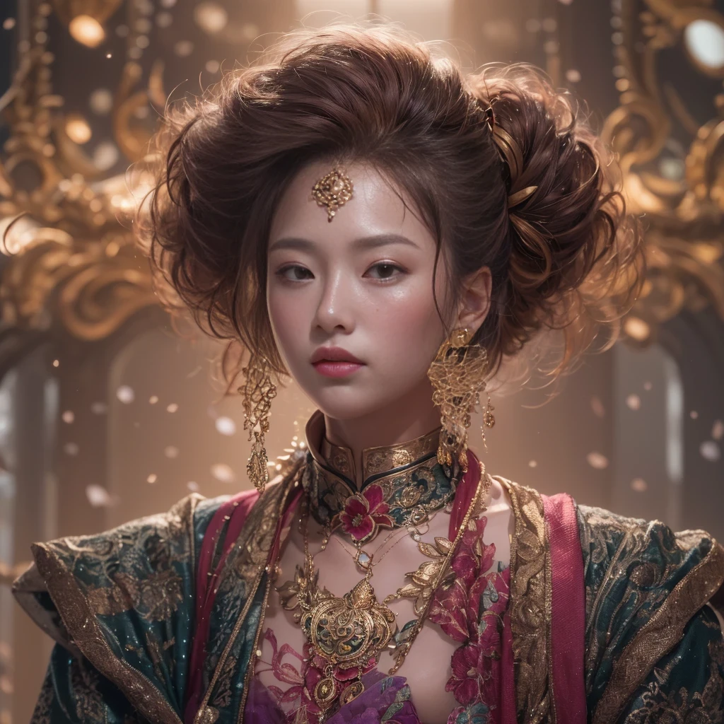 Amazing full body portrait of magical fantasy:Qiu Shuzhen,Three steampunk women in pink dresses and lace, The low-cut neckline accentuates femininity, Small ears, Brown hair, Ultra-clear face,Smiling happy, Dynamic pose, DnD, fantasy, Extreme detail, 4K, Ultra HD, trending on artstationh, Polished, Radiant, vibrant, Backlight, 8k ultra high definition, Unreal Engine 5 potions, intricately details, 3D video rendering