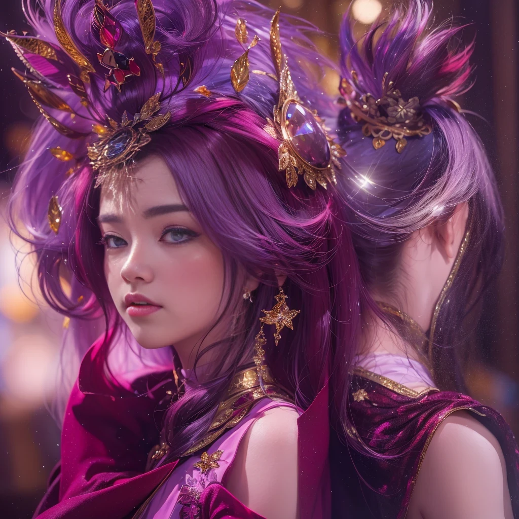 32K（tmasterpiece，k hd，hyper HD，32K）Short burgundy hair，Gold jewelry area in the back room，Flame Girl ，Yao Lang protector （realisticlying：1.4），Python pattern robe，Purple-pink tiara，Snowflakes fluttering，The background is pure，Hold your head high，Be proud，The nostrils look at people， A high resolution， the detail， RAW photogr， Sharp Re， Nikon D850 Film Stock Photo by Jefferies Lee 4 Kodak Portra 400 Camera F1.6 shots, Rich colors, ultra-realistic vivid textures, Dramatic lighting, Unreal Engine Art Station Trend, cinestir 800，Hold your head high，Be proud，The nostrils look at people，Short burgundy hair