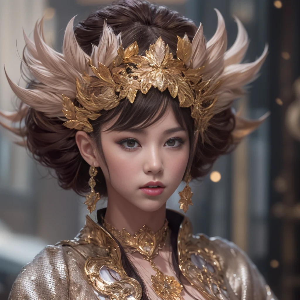 32K（tmasterpiece，k hd，hyper HD，32K）Short burgundy hair，Gold jewelry area in the back room，Flame Girl ，Yao Lang protector （realisticlying：1.4），Python pattern robe，Purple-pink tiara，Snowflakes fluttering，The background is pure，Hold your head high，Be proud，The nostrils look at people， A high resolution， the detail， RAW photogr， Sharp Re， Nikon D850 Film Stock Photo by Jefferies Lee 4 Kodak Portra 400 Camera F1.6 shots, Rich colors, ultra-realistic vivid textures, Dramatic lighting, Unreal Engine Art Station Trend, cinestir 800，Hold your head high，Be proud，The nostrils look at people，Short burgundy hair