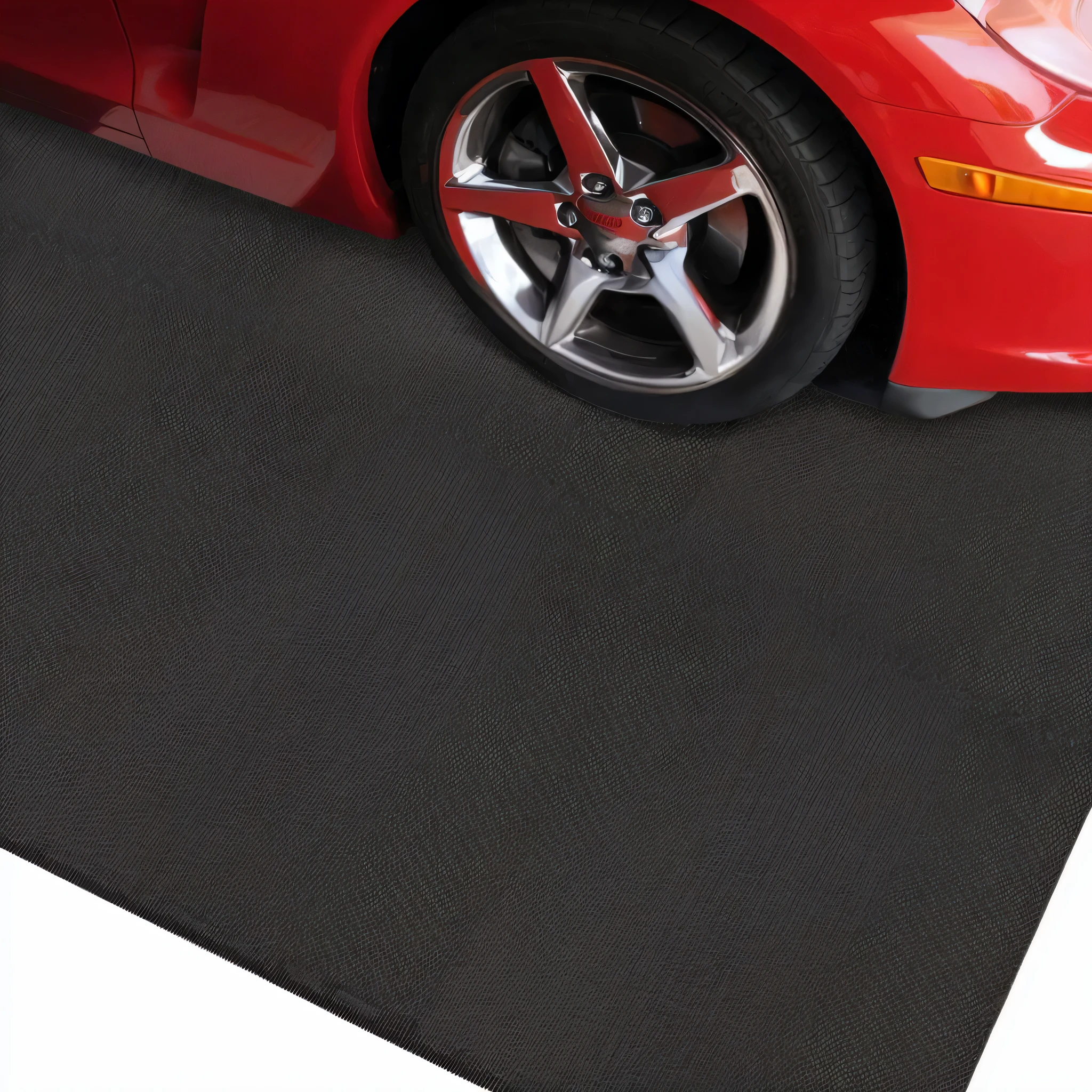 Close-up of a red sports car parked on a black mat, High angle close-up, Angular, ground, Shooting from top down, There are black squares on the 4 corners, isometric views, dramatic&quot;, Dramatic, Angular view, High quality details, 3 2 x 3 2, product photo, black ground, Versatile, right Angular view, 1 6 x 1 6, Angular shot