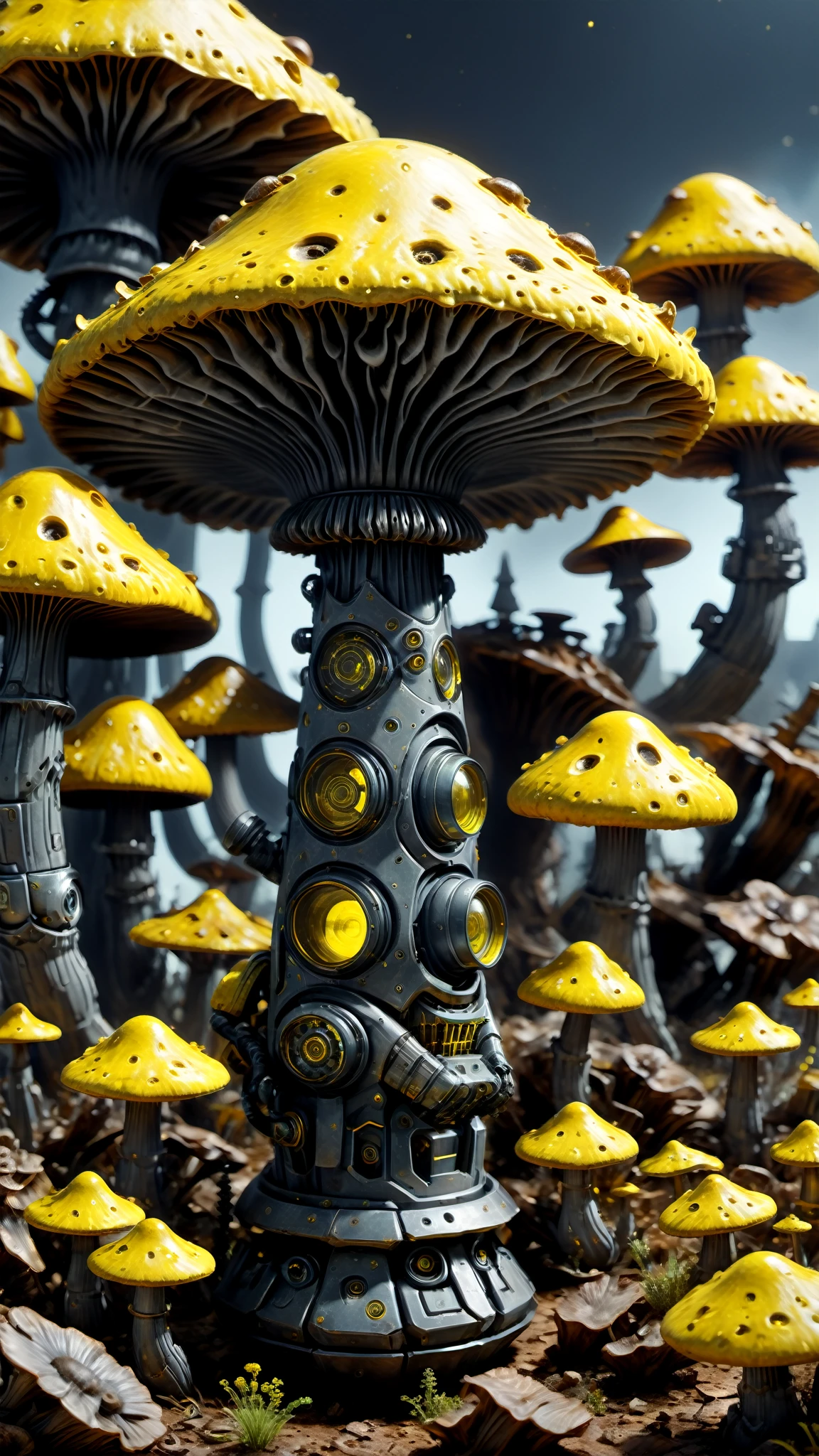 ((best quality)), ((masterpiece)), ((Practical,The art of math)), (Super detailed),DonMR3mn4ntsXL Yellow Ochre Giant Cup Scale Mushroom, Uneven texture, Beneficial Mycorrhiza, swell, Tufting, Rough texture of walnut,,Cap scaly,,Uniform bruises, , Octane Rendering, Ray Tracing, Volumetric Lighting, Backlight,Edge lighting, 8k, HDR,