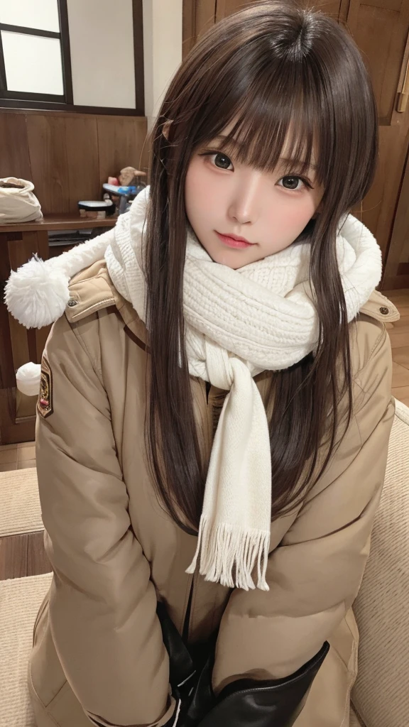 (Best image quality、8K、masterpiece:1.3))、Realistic high quality photos、highest quality、Cute girl~Well-proportioned face、Beautiful Japan girl at 16 years old、Two Girls,Photos of slim models、Beautiful girl model、若いJapanese girl、Young and pretty face、Japanese girl、16 year old female model、Beautiful model girl、The innocent look of the girl next door、Nice delicate face、brown hair、Beautiful brown eyes、Tear bags、Drooling eyes、Young Body、coat, scarf, gloves, winter, snow