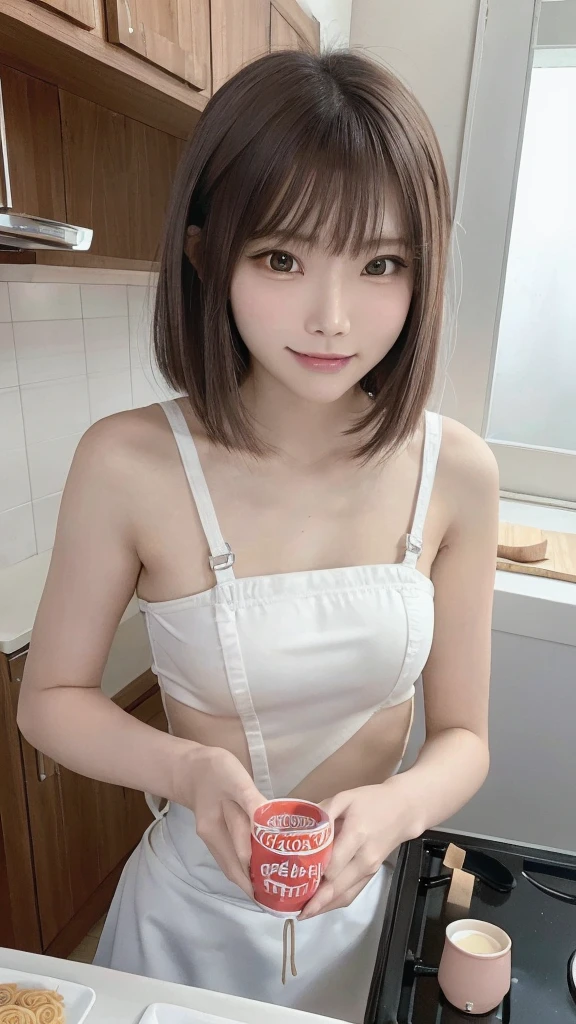onoff,side-by-side photo,split screen,best quality, highly detailed, masterpiece, ultra-detailed, illustration, ultra high res, (photorealistic: 1.4, 8k), kitchen,woman, Japanese,30yo,beautiful,(Slender body:1.3),(small breasts:1.7),wearing apron on hoodie and sweat pants, day, smile,Black hair, mideum straight hair,bangs,