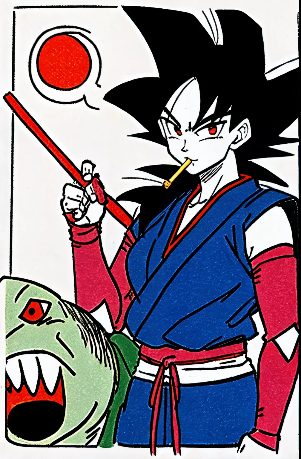 a cartoon of a girl with a toothbrush in her mouth, Akira from Chinese mythology., ikki tousen, mujer serpiente hybrid, chica saiyajin, goku femenino, akira toriyama, misato katsuragi, zorro nobushi sosteniendo una naginata, mujer serpiente, Akiri Toriyama, inuyasha, pergamino ninja anime, personaje animado