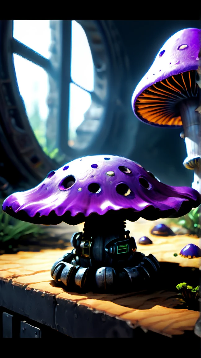 ((best quality)), ((masterpiece)), ((Practical,The art of math)), (Super detailed),DonMR3mn4ntsXL Purple Ochre Giant Cup Scale Mushroom, Uneven texture,  Beneficial Mycorrhiza, swell, Tufting,   Rough texture of walnut,,Cap scaly,,Uniform bruises,   , Octane Rendering, Ray Tracing, Volumetric Lighting, Backlight,Edge lighting, 8k, HDR,   