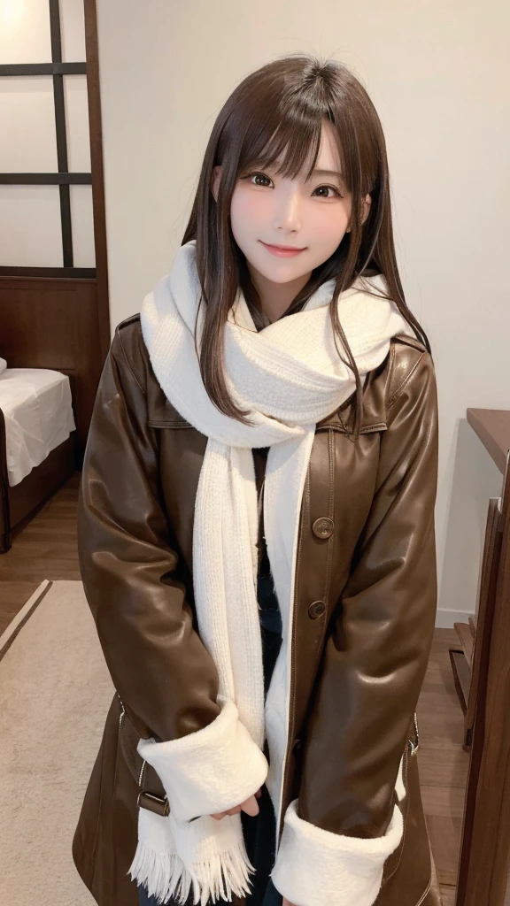 (Best image quality、8K、masterpiece：1.3))、Realistic high quality photos、highest quality、Cute girl～Well-proportioned face、16歳の美しい日本のTwo Girls、Two Girls,Photos of slim models、Beautiful girl model、若いJapanese girl、Young and pretty face、Japanese girl、16 year old female model、Beautiful model girl、The innocent look of the girl next door、Nice delicate face、brown hair、Beautiful brown eyes、Tear bags、Drooling eyes、Young Body、coat, scarf, gloves, winter, snow,A smile that shows white teeth