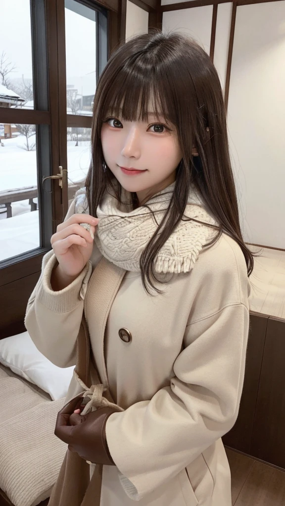 (Best image quality、8K、masterpiece:1.3))、Realistic high quality photos、highest quality、Cute girl~Well-proportioned face、21歳の美しい日本のTwo Girls、Two Girls,two girl,Photos of slim models、Beautiful girl model、若いJapanese girl、Young and pretty face、Japanese girl、21 year old female model、Beautiful model girl、The innocent look of the girl next door、Nice delicate face、brown hair、Beautiful brown eyes、Tear bags、Drooling eyes、Young Body、coat, scarf, gloves, winter, snow,A smile that shows white teeth