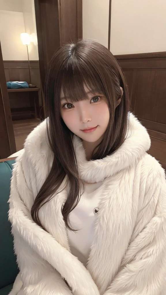 (((Cute Japanese girl with her whole body visible))),(((Sexy)))、(((Sexy cute looks and cute 15 year old beautiful girl))), (((Beautiful and sexy face)))、A strong wind blows my hair in front of my face、Beautiful long blonde straight hair with beautiful cute sexy eyes hidden by long bangs,(((He is completely naked and only wearing a coat))),((Sitting on a park bench))