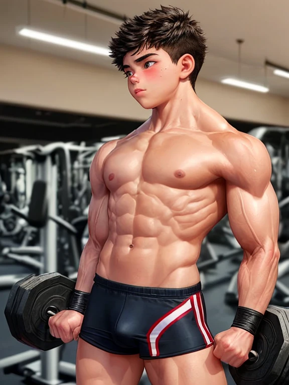 A very masculine and tender -yeld bouilder boy in the gym