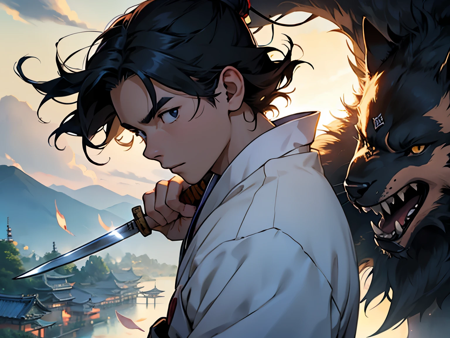 Ghibli、samurai、knife、kind、1 young man、cool、Japan、money