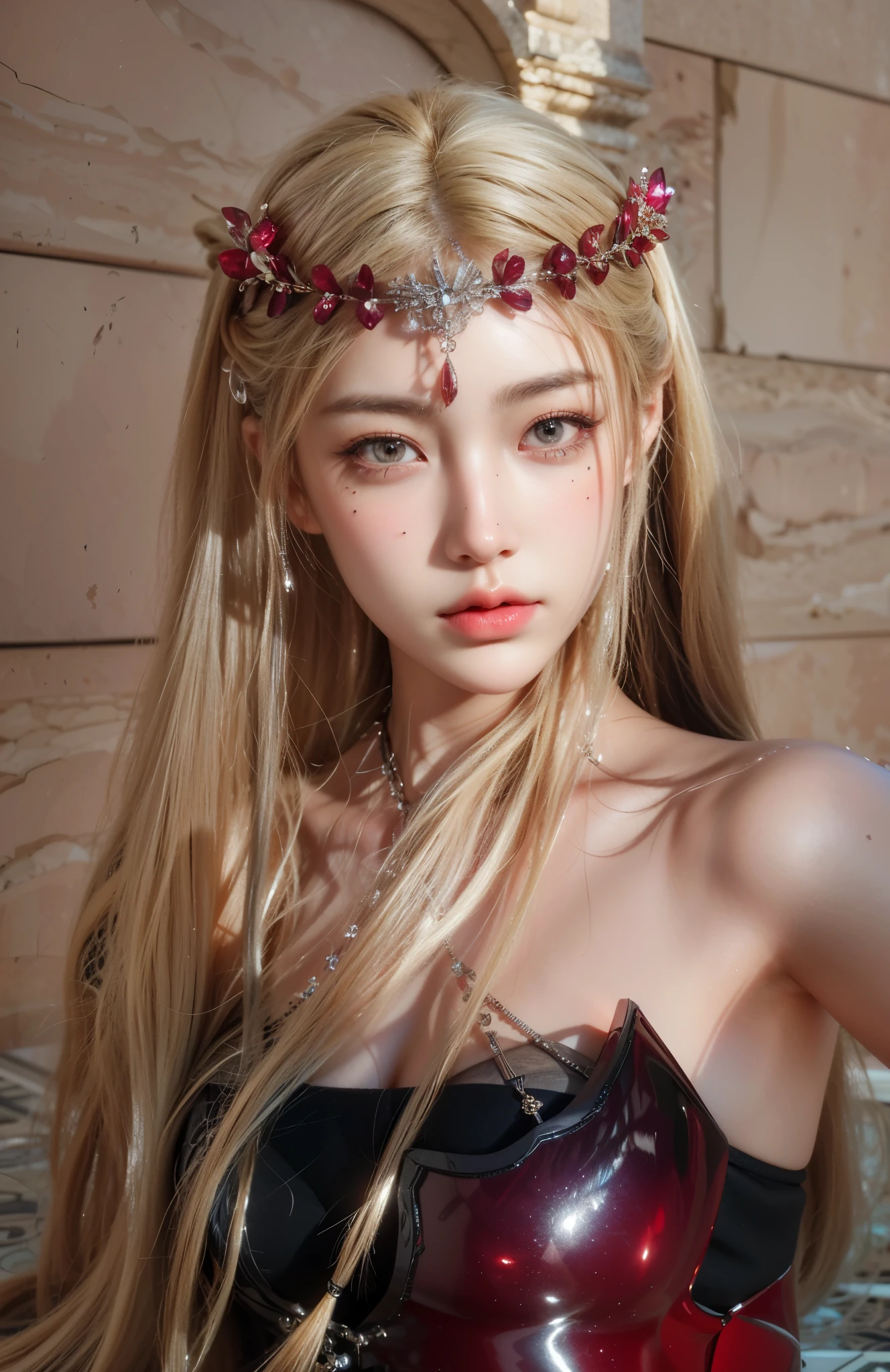 Game Art,Cg animation,Best image quality,Maximum resolution,8k,(A half-length photo),(portrait),(Head close-up),(Rule of Thirds),Unreal Engine 5 rendering works,20 year old girl,((Queen)),The eyes are very detailed,(Large Breasts),Elegance and nobility,Movie Lighting,Ray Tracing,Game CG,((3D Unreal Engine)),OC rendering reflection pattern,4K,Ultra-clear,Translucent lace,Fair and plump figure,Pretty Face,Glossy Gel Coat,身着华贵礼服的Queen,Necklace jewelry,intricate tattoo designs,The tattoo is very delicate,goddess