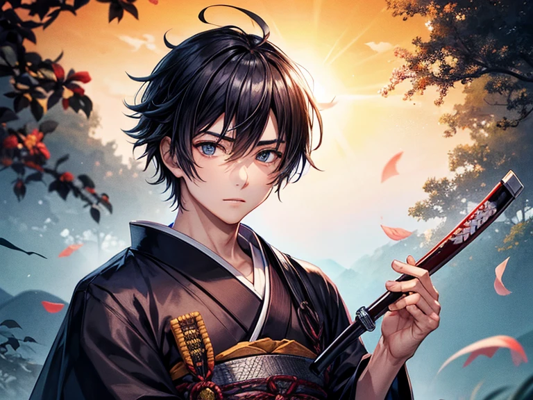 samurai、knife、One young man、kimono、cool、A kind face