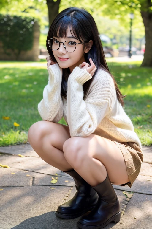 highest quality、masterpiece、High sensitivity、High resolution、detailed、Glasses、hiding embarrassment、smile、Knee-high socks、ummer knitwear、