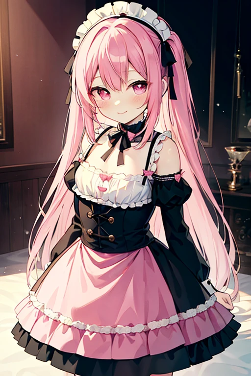 (masterpiece:1.2), highest quality, High resolution, original, (Very detailed:1.2), Very detailedな, wallpaper, Perfect lighting,(Very detailed CG:1.2), 8k,(pink ta dress, Loliashion:1.24), Shiny clothes, Girl images, pink tone, Cute Style, Girlish, Sweet Decoration, Pink Bubbles, Candy Color Scheme, Dreamy scene, Exquisite detail, Small and beautiful, sweet atmosphere, Romantic elements, Feeling like a girl, Pink, Cute ornament, Cute smile