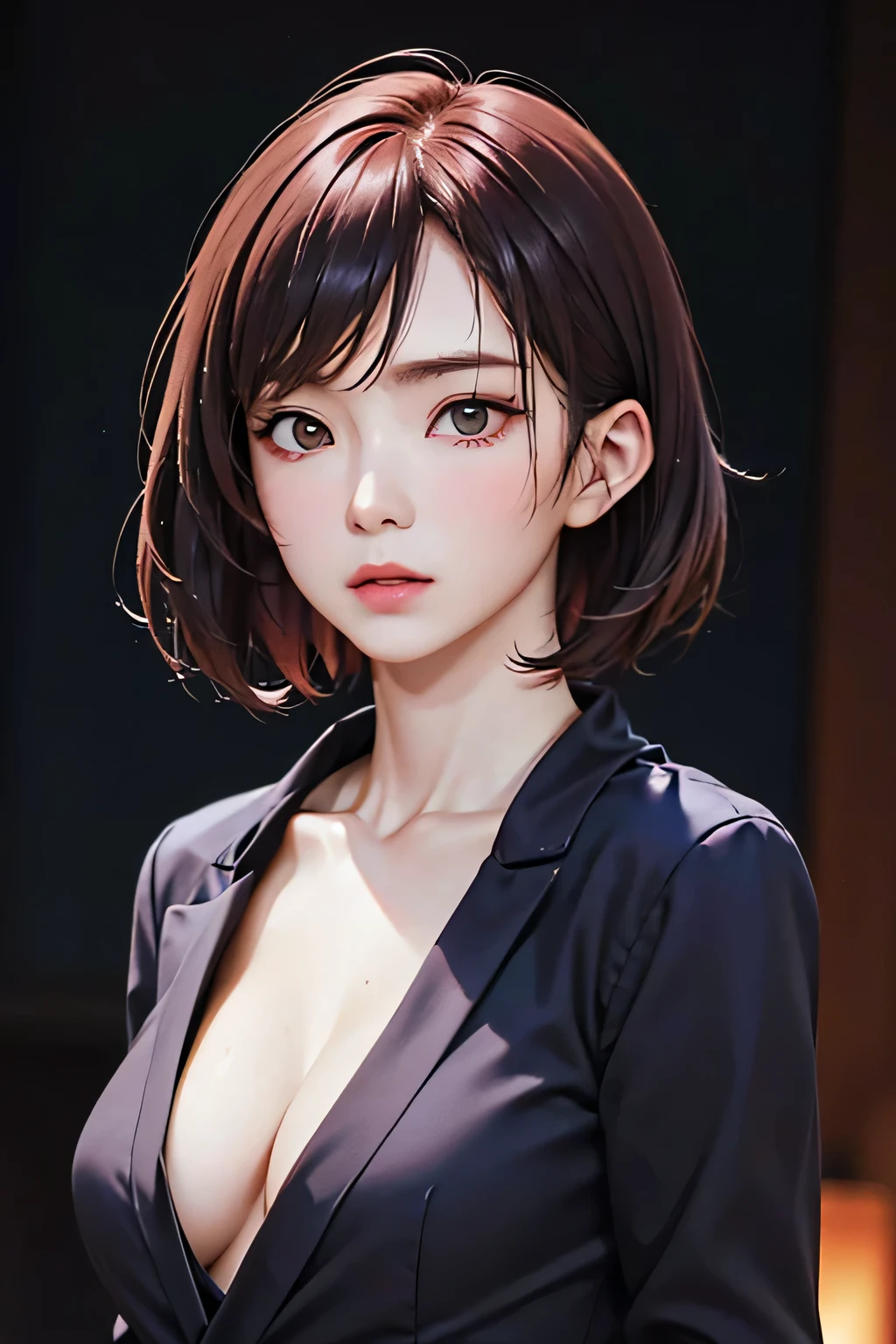 (Finest quality)),(超A high resolution),(ultra-detailled art),(Meticulous portrayal),((Best Anime)),(Finest works of art),sharpness,Clair,Ultra-Precision Art,The art of astounding depiction, (Female Ninja in the Dark:1.3), maroon hair, extremely detailed hair, short hair, bangs, beautiful eyes, detailed eyes, green eyes, beautiful lips, soft lips, clear skin, soft skin, ninja outfit