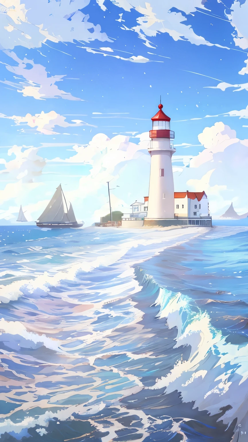anime scene of a lighthouse on a pier with a bench, beautiful Anime Landscape, Anime Background art, Anime Background, Anime Landscape, Beautiful anime scene, Anime Landscape concept art, Seaside background, Anime beautiful peaceful scene, lighthouse, lighthouse, Produced in collaboration with Anime Painter Studio, Anime Landscape壁纸, Anime movie background, Detailed scenery —width 672, Realistic scene