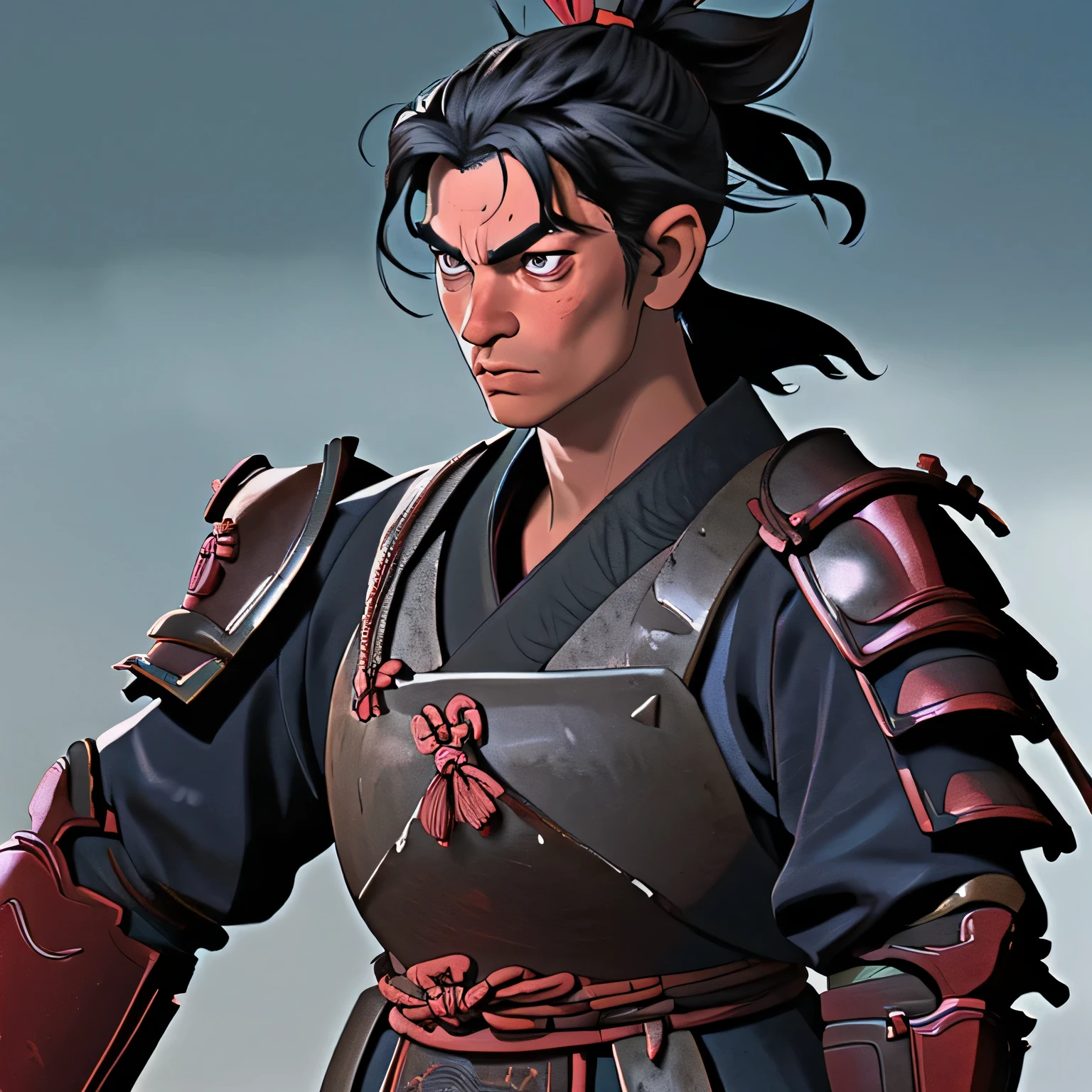 samurai man wearing armor preparing for battle