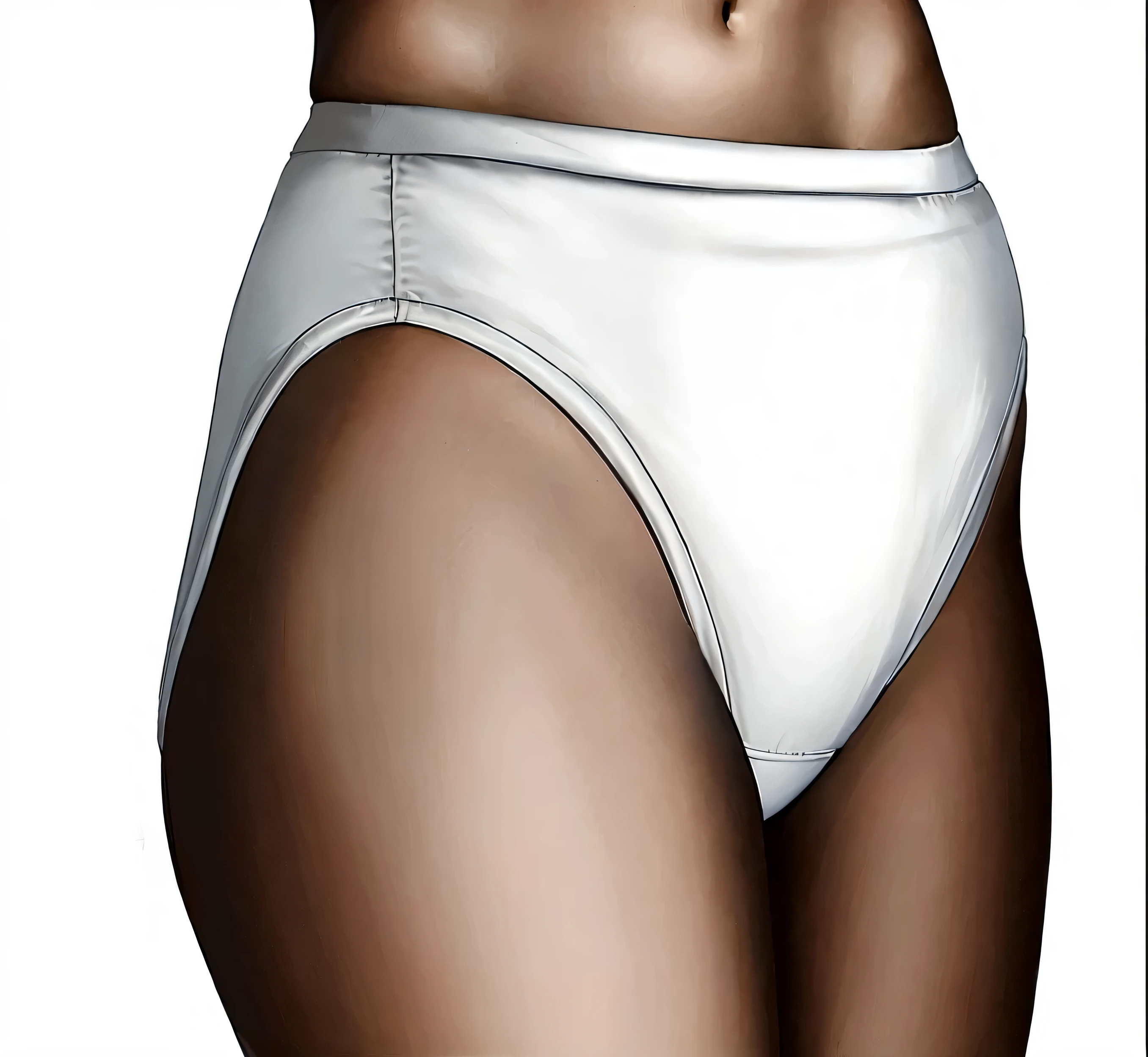 ((masterpiece, best quality)), ((31 year old)), (((Curvy))), ((Black woman)), in ((white high cut cotton panties)), (cropped shot), (((Large hips))), (((realistic art style)))