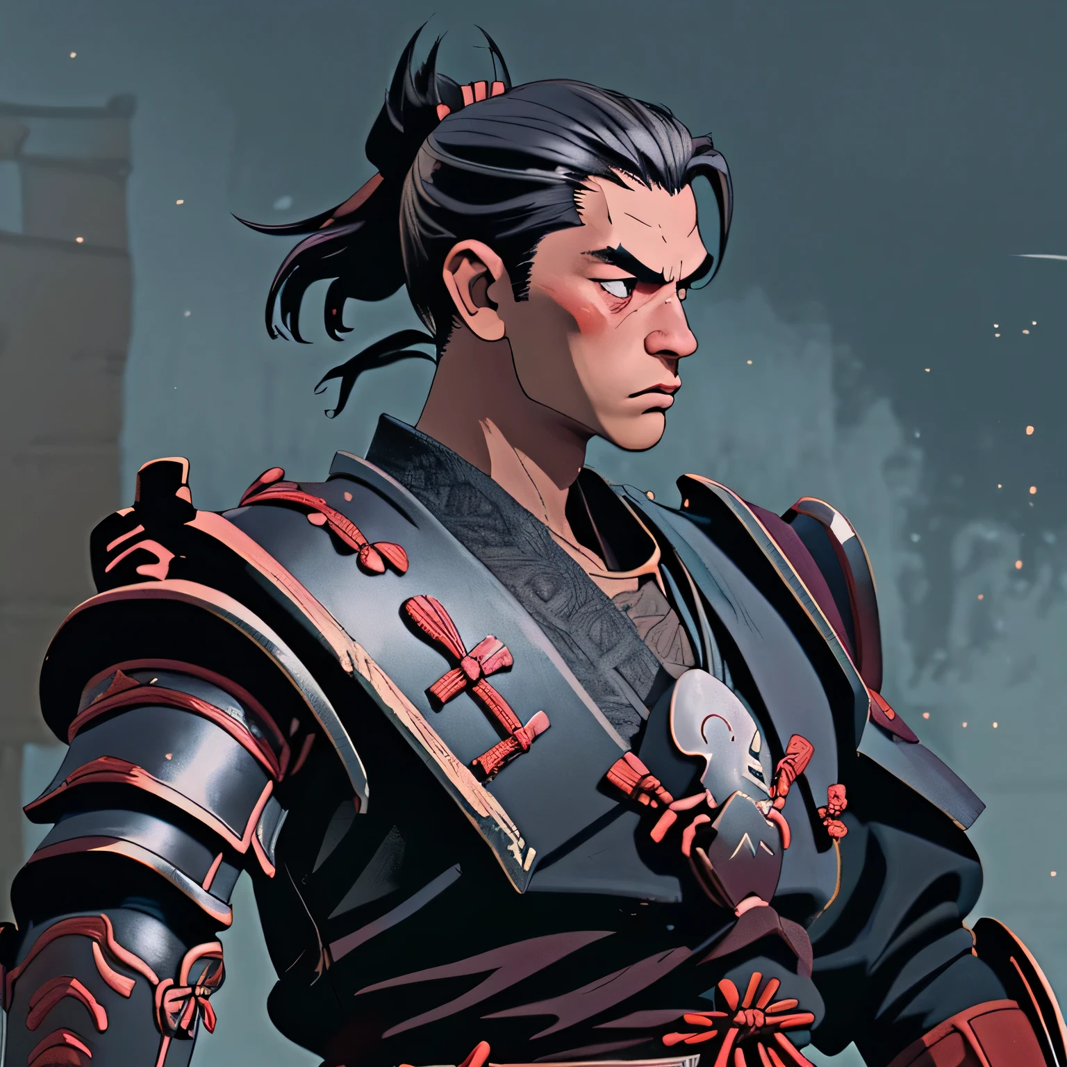 samurai man wearing armor preparing for battle