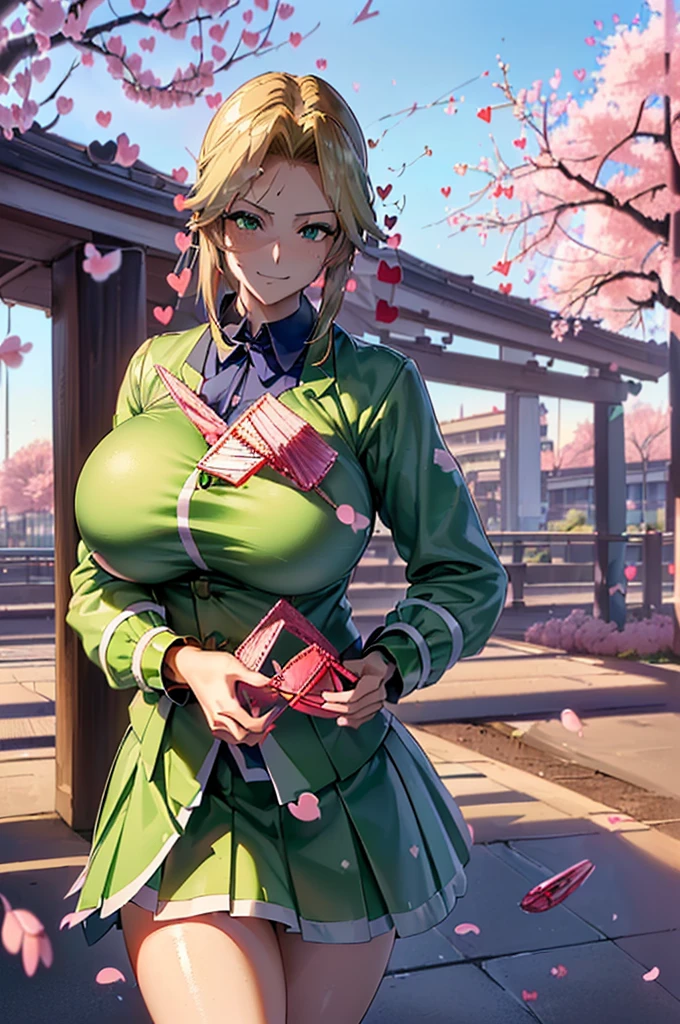 8Kんで(A sloppy smile, the face we are looking for, Mischievous face:1.9)8Kんで(((((handing over a love letter:1.9)))))((woman,Huge , (Huge breasts:1.8),Are fat,とても唇が赤いHuge breastsを強調,Big Ass,Narrow waist,Long legs,Green Eyes立っている)) 8k((((Anime Style),(The facial expression is good))))8k(((((Anime Style)Green Eyes)))) 8k((Standing at the station))8k((Waiting for a train at the station))8k((early morning))8k((Beauty))((学生blazer15歳学生服 緑のネクタイ, blazer, Pleated skirt))8k(((spring,cherry blossoms,The wind is blowing,Her skirt is flipped up,cherry blossomsが散っている:1.3))) 8K(Close-up of the face:1.5)8Kんで(((((handing over a love letter))))) 8Kんで(((((handing over a love letter))))