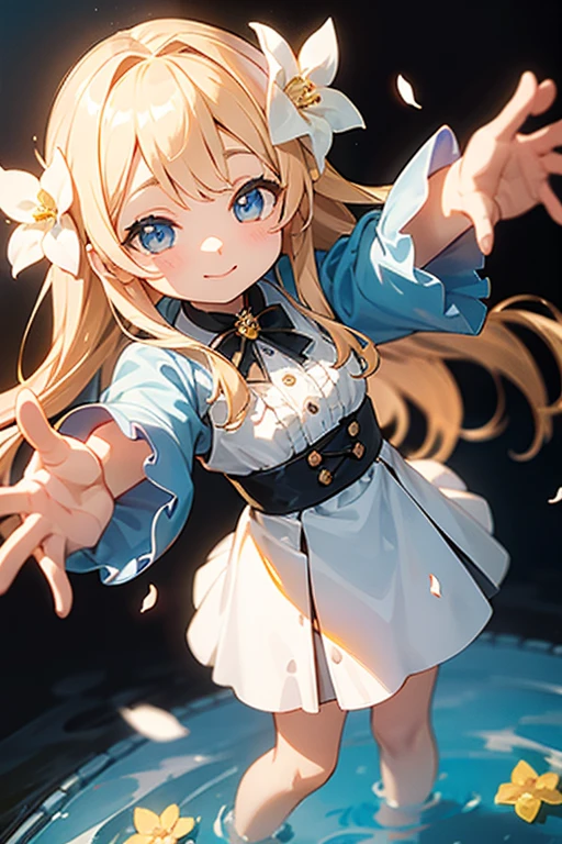 Photorealistic、Doll standing in front of the painting、Swimwear、Smiling Face、Water drops on cheeks、Take an outstretched pose、Sengai、pixiv、Rococo、dollfie dream、水彩Nendoroid、(High Resolution Figure)、Flowing iridescent silk、Nendoroid、Close-up of face、There are also flowers in front of the Nendoroidorning glory petals、season!!: 夏☀ 🍂 朝顔