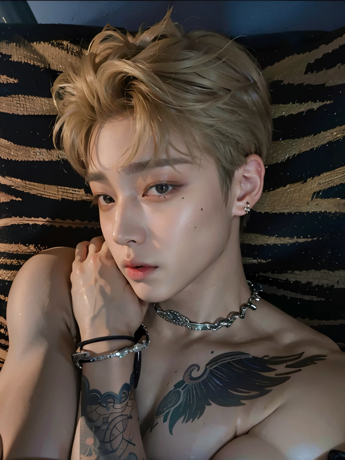 There is a man in a black jacket sitting on a sofa, Jungkook\'s right eyelid swollen, Jungkook\Sorridente, Jungkook, Parque Jungkook, Jungkook, Jungkook\Nariz fina de, Jungkook, Cara precisa de Jungkook, Jeon Jungkook, Jungkook, 27 anos - rosto magro, Jungkook