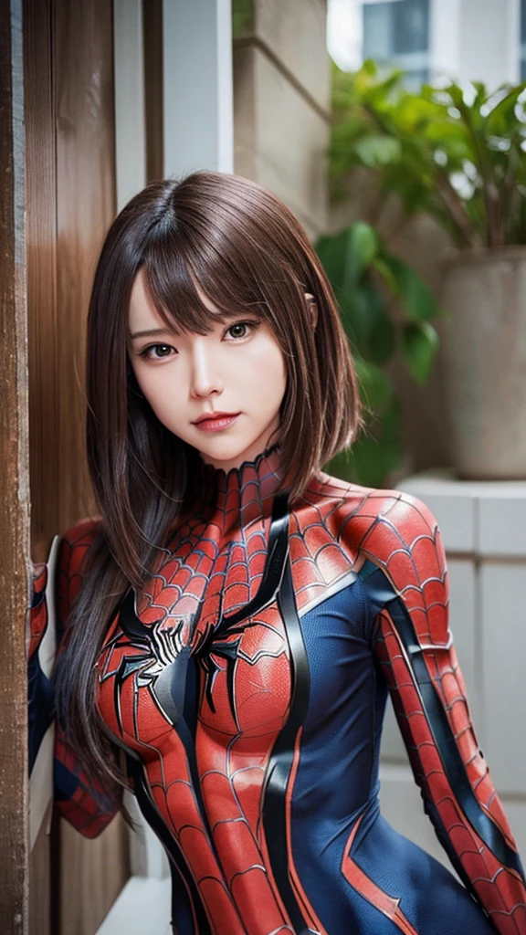 (1 girl)、highest quality、masterpiece、超A high resolution、(Photoreal:1.4)、Raw photo、1 girl、Wearing a mask、hot、(He's wearing a very shiny latex Spiderman costume.)、Marvel characters、long sleeve,、glove、portrait、Shadow、octane rendering、8K、super sharp、Metal、intricate decorative details、Japan details、very intricate details、realistic light、(mysterious look)、Trends in CG society、shining eyes、towards the camera、Small LED
