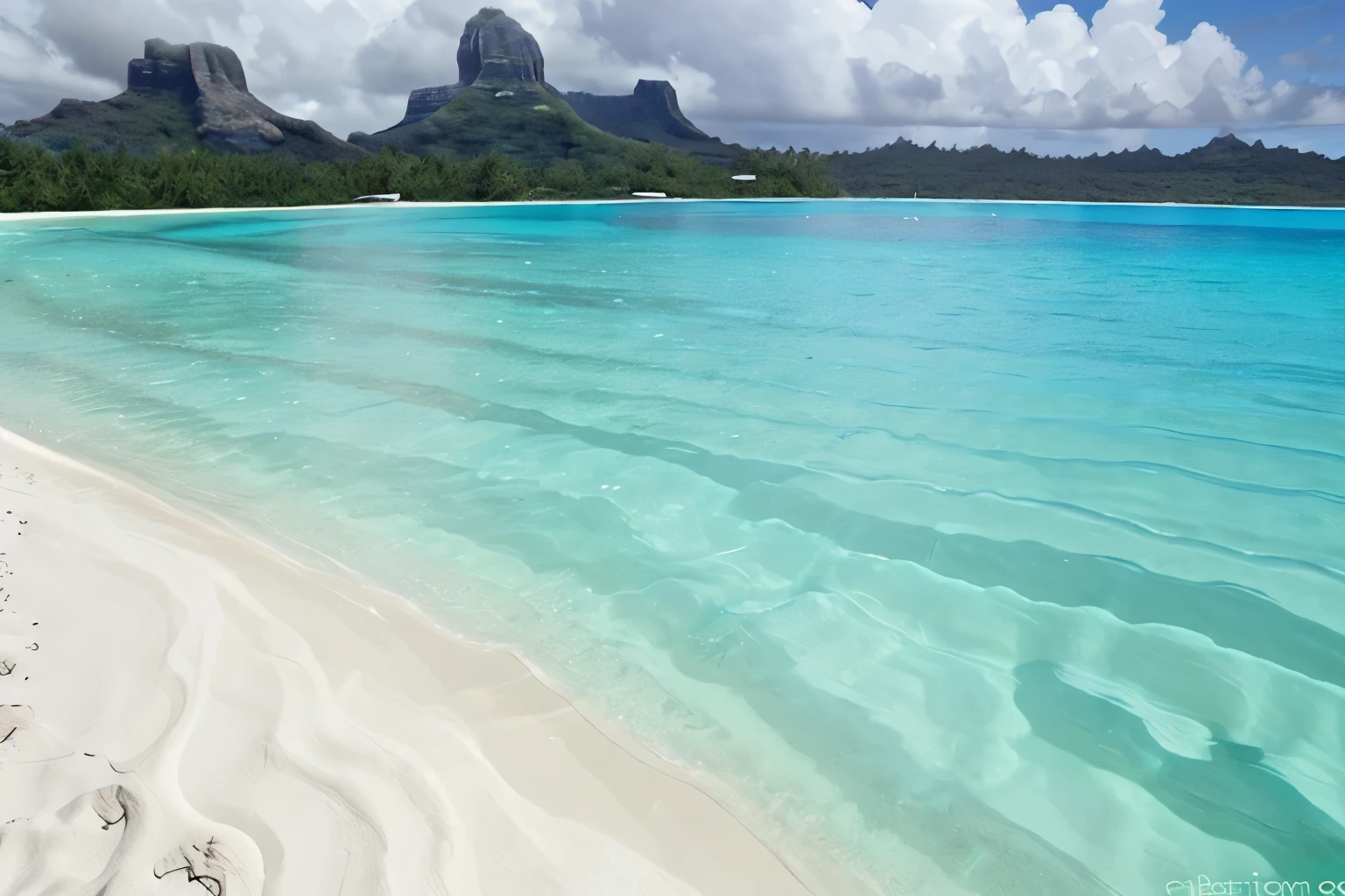 Matira Beach, Bora Bora: Known as one of the most beautiful beaches in the world, featuring soft white sand and calm, shallow waters perfect for swimming.