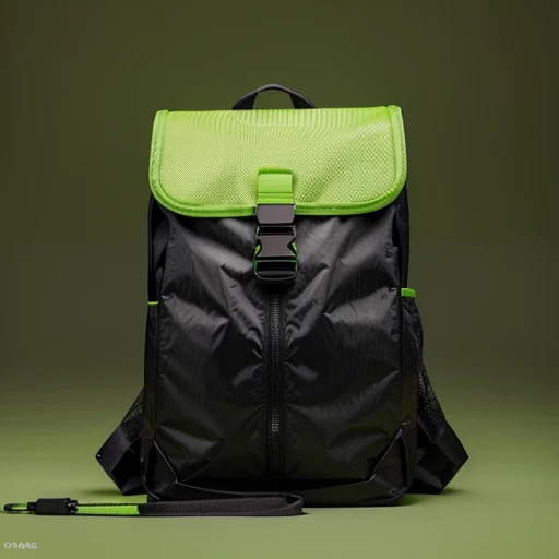 Futuristic bag pack that symbolize hazard, venom and viper. Lime green, 1 bag pack, high quality, 4k, drawn.