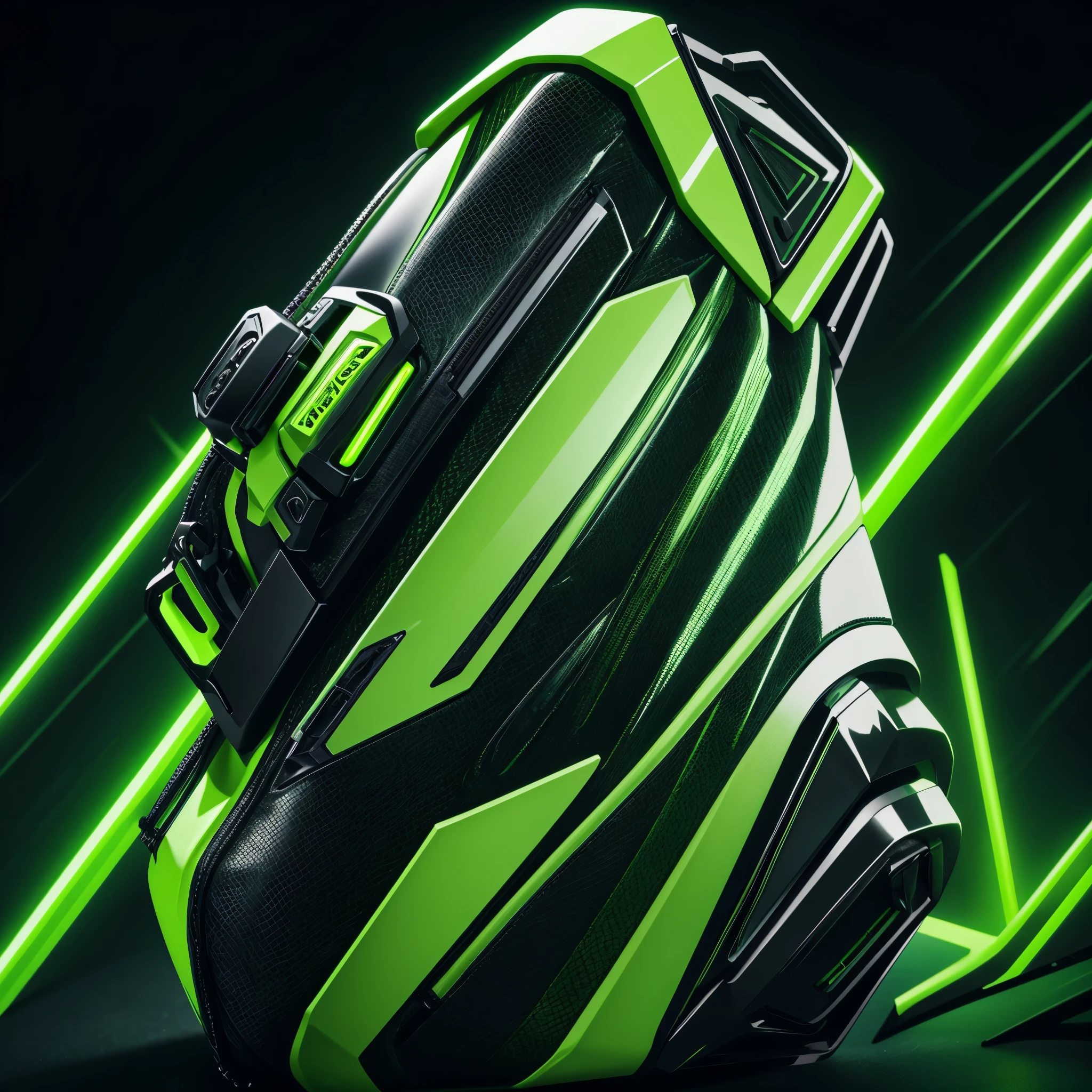 Futuristic bag pack, lime green, viper, venom, hazard, toxic, 4k, high quality.