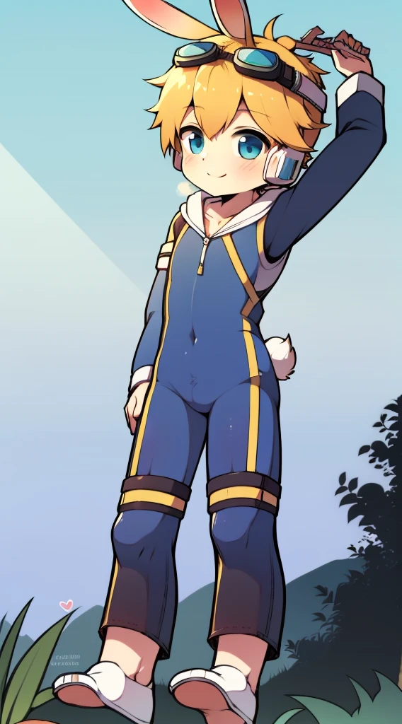 2D Boy Shota，One-piece mountaineering suit，Slim, healthy body，Put the headphones on your head，stand up，goggles，Rabbit ears，happy，Sailor collar，Lovely，Love