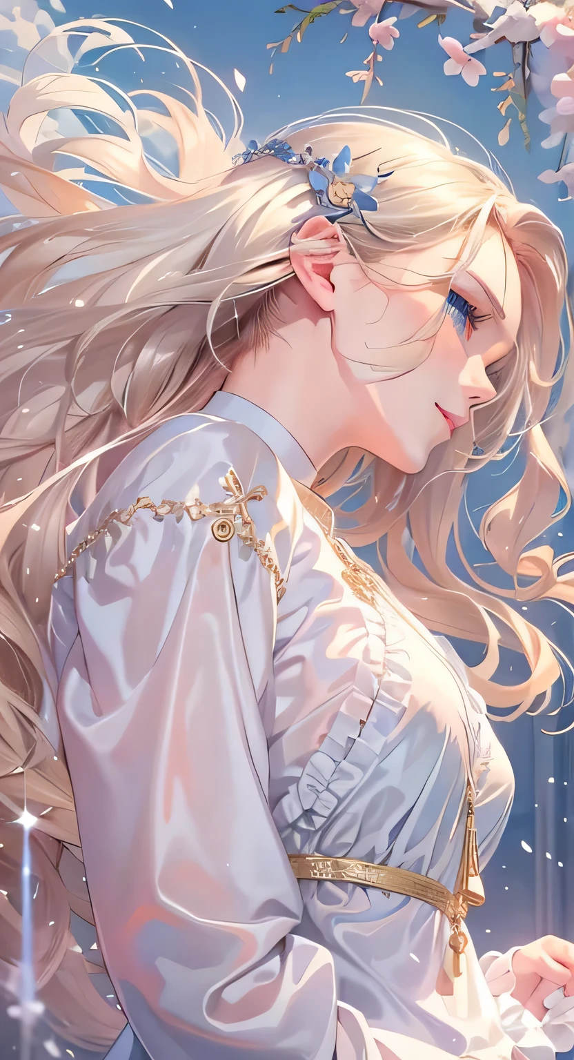 ((highest quality)), ((masterpiece)), (Get used to it), Perfect Face , masterpiece、highest quality、High resolution、High-quality images、8k, 1 female、Skin Radiance、Texture of skin and clothing、Expression of fine eyes、Shiny bright golden hair,Girl with long braided hair, Manga inspired by Lee Jong-suk, Trending on deviantart, realism, detailed manga style, Manga art style, Perfect Line Drawing, Beautiful line art, digital manga art girl, K-POPアイドル, Beautiful Blue Eyes, Fuller lips, Gorgeous face with attention to detail, (Cute Smile), charm, Innocent, Side view, (Perfectly detailed face), (Beautiful Hands) Photorealistic images, Written boundary depth, 20th Generation ,beautiful girl , camisole , tulle skirt , Large Breasts , protruding shoulders , I can see her cleavage , night , Beautiful sea in the background ,