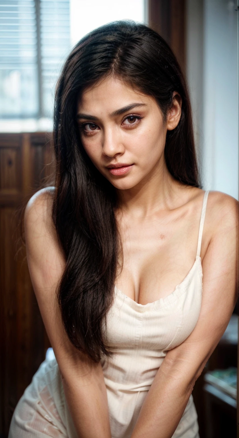 south asian facial features. girl. Should look very beautiful. pretty. Highly detailed and hyper realistic. The skin texture should be highly detailed and extremely accurate. thick black hair and brown eyes. Face must be accurate. Highly detailed face and facial features. Extremely accurate representation of face and facial features. Face should be highly detailed and hyper realistic. Every thing from the body should be extremely perfect and realistic. hyper realistic. Skin texture is natural and realistic. Face is realistic and extremely detailed. Eyes are detailed and accurate. Highly accurate. eyes should be realistic and accurate. hyper detailed. perfect details. realistic proportions. hyper realistic skin texture. smiling. black eyes. eyes are black. Clothed. Hyper realistic and accurate hands.