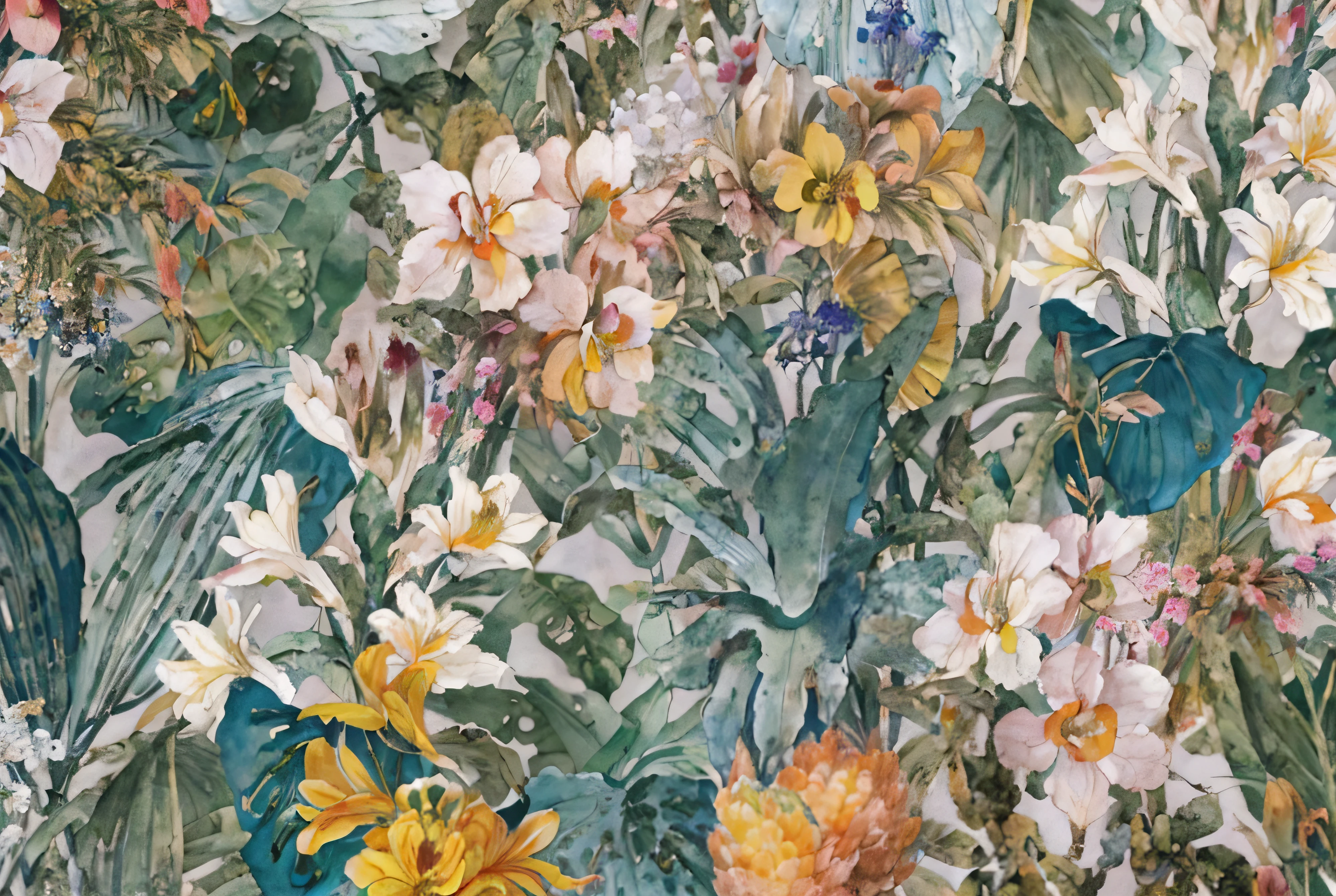 There is a wallpaper,There is a bouquet of flowers on it, flowering pineapples and orchids, plants, plant, tropicalplant and flowers, tropical, tropical, tropical, tropical style, flower wallpaper, tropical flowers, plant artwork, flowering pineapples, Gorgeous wallpapers, Watercolor artwork with different tones, blooming tropical flowers, (tropical), High quality wallpapers, plant print