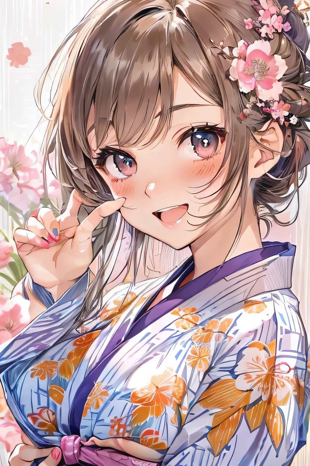 (highest quality:1.4)、High resolution、Detailed Background、(Detailed beautiful face:1.4)、Anatomically correct、(Depict the normal number of fingers:1.2)、(Detailed facial expressions)、Realistic、Beautiful fingers、age beauty、(Huge breasts:1.3)、Perfect body line、
cute hair color、Braided long hair、Hair Bun、Show off your attractive armpits、Accentuate your breasts、Accentuate your cleavage、Excited、(Underboob:1.3)、Pink lace panties、No bra、Yukata with vibrant colors and patterns、Cowboy Shot、
Night view、firework、From the sightseeing boat、
(The beautiful girl rolled up her yukata and showed me her panties.:1.5)、
Excited expression、Happy expression、sexual expression、Panty Shot、cute、cameltoe