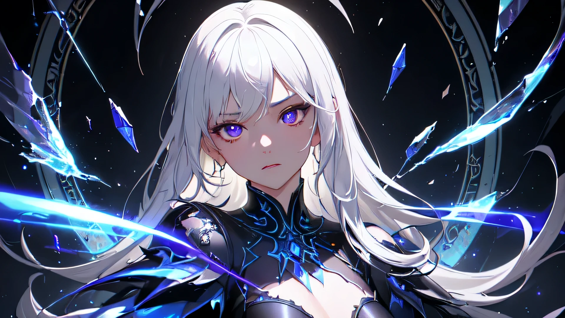 ((masterpiece、Super detailed、intricate details、high quality、clear、delicate、Accurate、An illustration))、Princess Knight ((silver hair、18-year-old、150cm、40 km、C cup、thin、thin、Have a scythe、bikini armor、leotard、cleavage exposed、Shining Tiara))、moonlight、full body figure:1.4、Overall view、wielding a scythe、View from a distance、meteor、comets、looking straight ahead