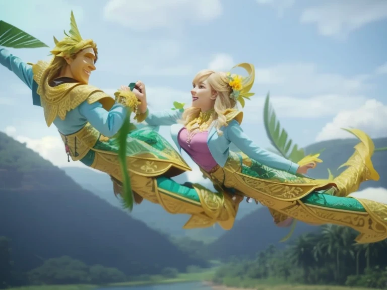 Canary Canary couple happily passing through the jungles, intricate 3d HD