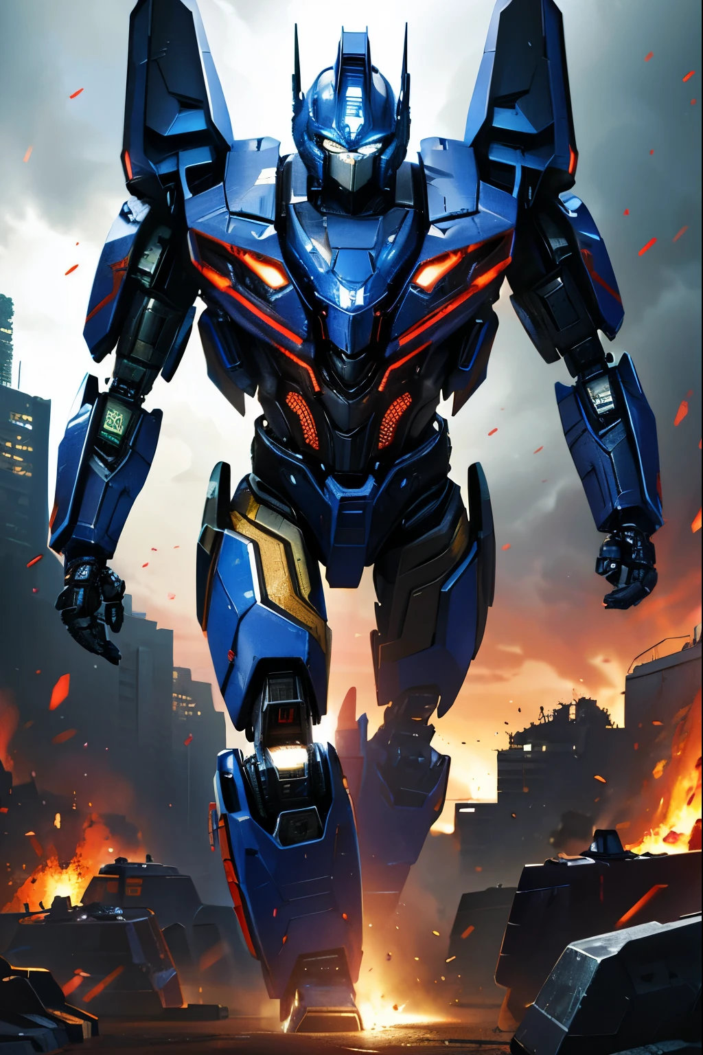 (best quality,4k,8k,highres,masterpiece:1.2),ultra-detailed,(realistic,photorealistic,photo-realistic:1.37),Optimus Prime,Transformers,Rika Kawai,action-packed,explosive battle,detailed robot parts,energetic,metallic textures,mechanical,heroic poses,sci-fi,sonic booms,explosions,destruction,revengeful atmospheres,dynamic lighting,cybernetic warriors,autonomous robots,futuristic cityscapes,VFX-enhanced,apocalyptic scenes,vibrant colors,high-tech weaponry,transforming,fast-paced,chasedown scenes,drone attacks,high-powered lasers,armed vehicles,mechanical Marvels,action sequences,blazing flames,speed and agility,energy swords,sci-fi battles,glimmering reflections,otherworldly sound effects.