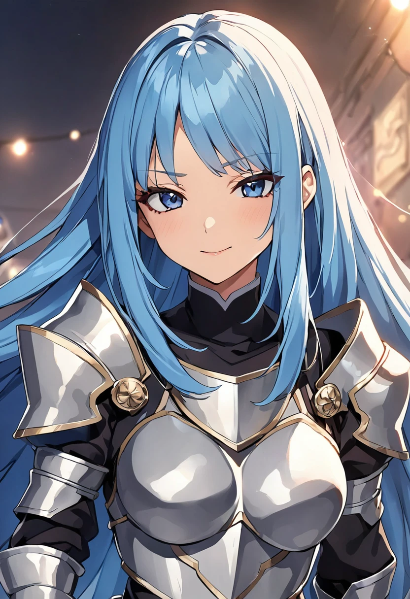 Blue straight long hair, big , Nice face, 4K quality, anime, armor