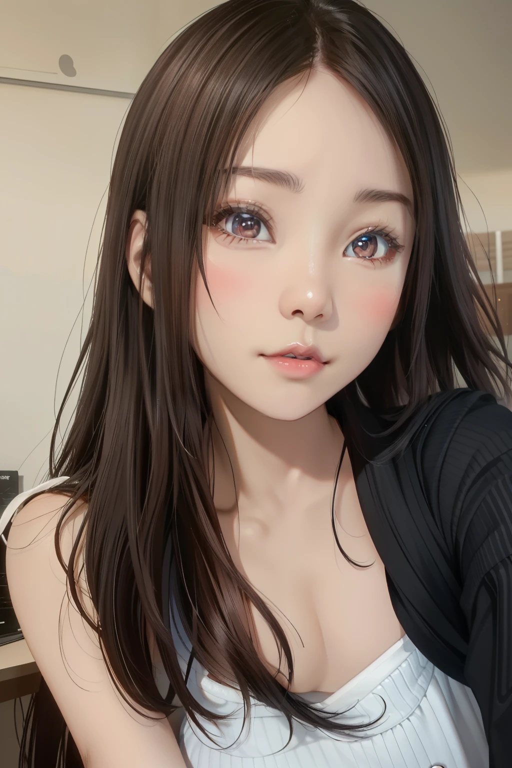 woman, beautiful, extremely detailed face, perfect eyes, perfect face, perfect lighting, 1girl, solo focus, lips, naked, topless, perfect body, seductive, natural breasts, (medium long shot), front view, clean bright colors, best quality, intricate and highly detailed, a lot of details, (looking at camera), realistic, photoreal, masterpiece, hannahowo, belledel
