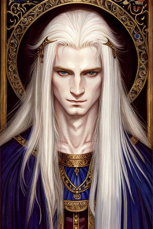 ((best quality)),masterpiece ,detailed, perfect face, painting style, elf, medieval fantasy, White hair, Wizard, Extremely pale skin, Mystic, no facial hair, no beard, young adult