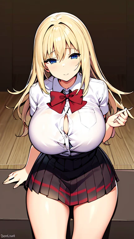running in the desert , waistband of skirt is at the point above chest ,skirt dark red , plaid skirt , pleated skirt , Tight shirt , white Shirt , school girl , skirt under breasts , skirt is near breasts area , red knot , red bow , skirt is adjacent to the chest , steam