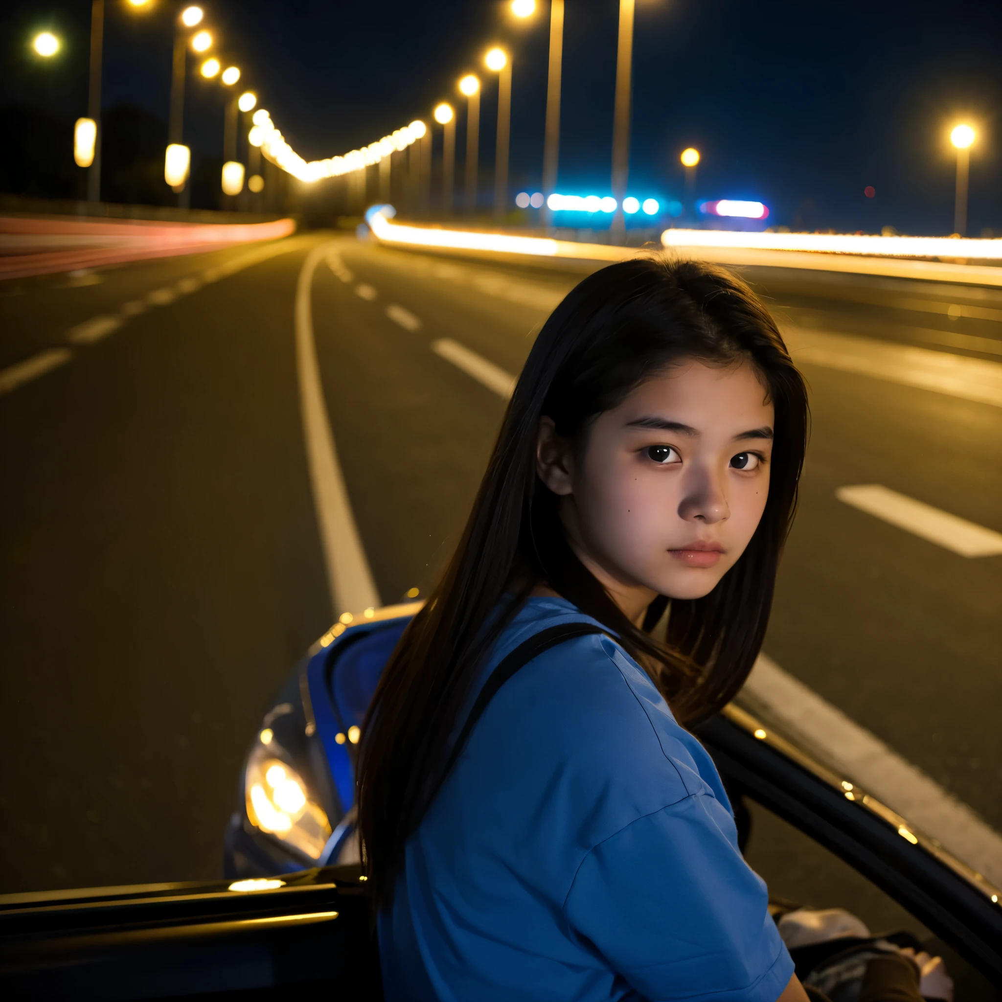 An 18-year-old girl on the road at night