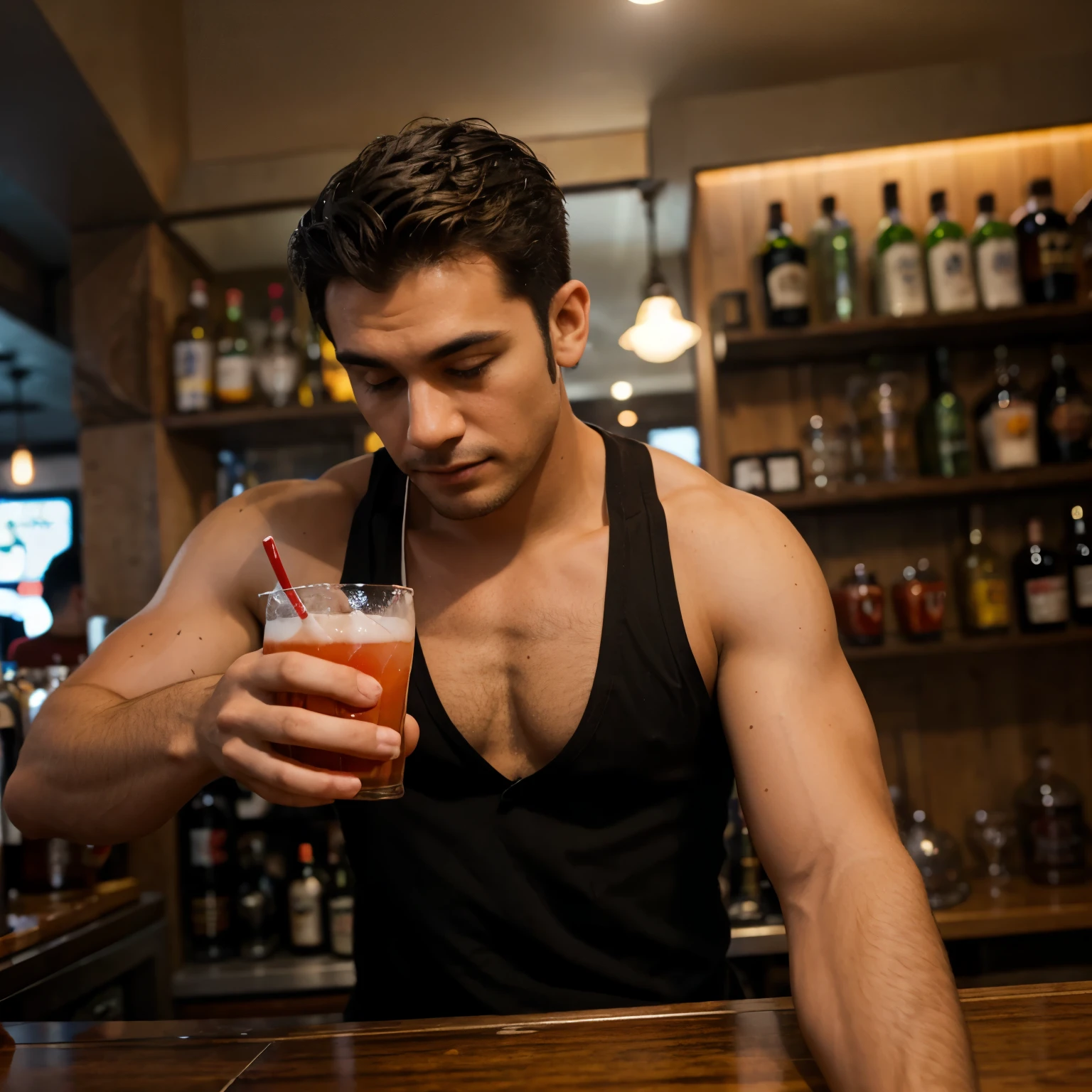 A man sexy naked in the bar