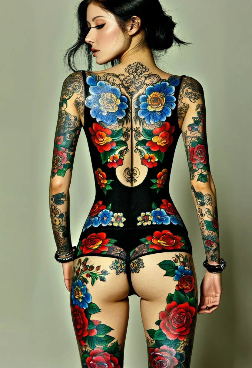 tattoo on body、Woman in a bodysuit, Full Body Tattoo, Complex body, Body covered with floral tattoos, Full body tattoos, Full Body Tattoo, Full Body Tattoo, Full Body Art, Full Body Art, 非常に詳細なFull Body Art, Full skin tattoo, Complex upper body, Complex Abstract Upper Body, Full Body Art