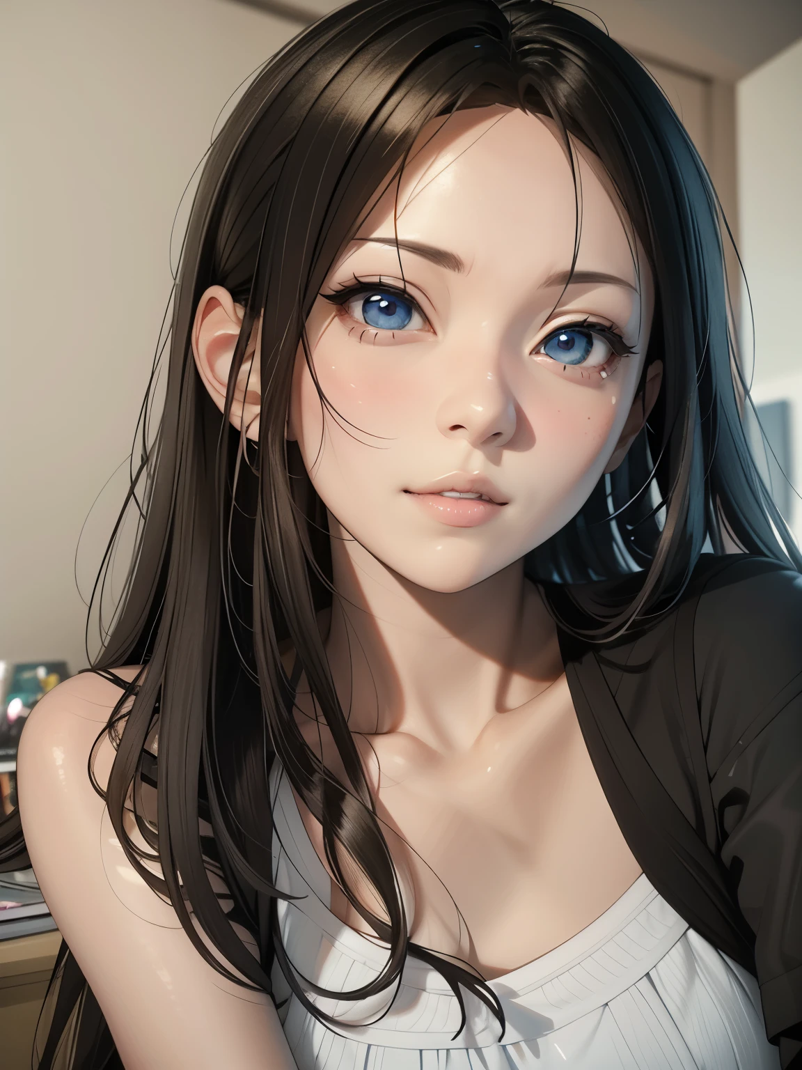 anime girl with long hair and blue eyes posing for a picture, photorealistic anime girl render, smooth anime cg art, detailed digital anime art, realistic anime artstyle, detailed portrait of anime girl, digital anime art, realistic anime 3 d style, photorealistic anime, 3 d anime realistic, realistic young anime girl, beautiful anime portrait, digital anime illustration