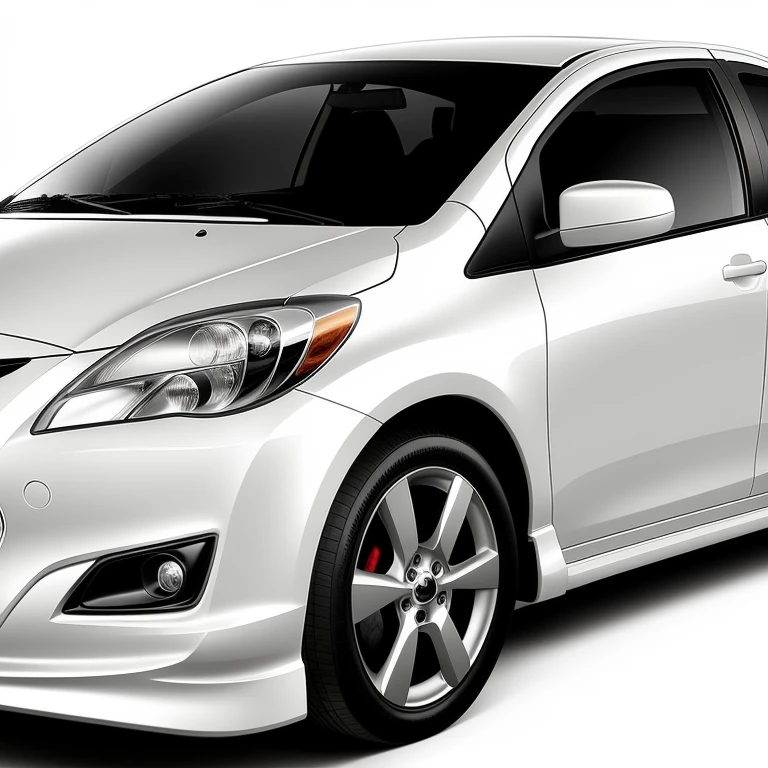 Close-up of a silver Toyota Yaris parked against a white background, 2011, [ Realistic photos ]!!, Sports car style custom,