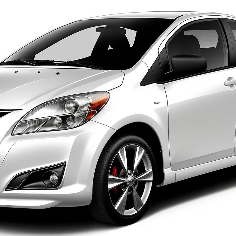 Close-up of a silver Toyota Yaris parked against a white background, 2011, [ Realistic photos ]!!, Sports car style custom,